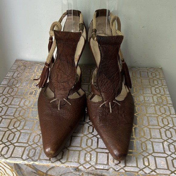Henry Beguelin Leather Pointed Toe Rope & Tassel Heels Women's size 36.5/6.5 - Picture 2 of 9